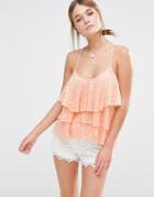 New Look Tiered Lace Cami - Beige