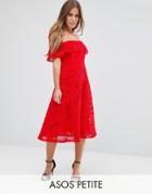 Asos Petite Lace Off Shoulder Midi Dress - Red
