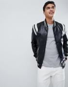 Barney's Originals Real Leather Varsity Jacket With Panelling - Black