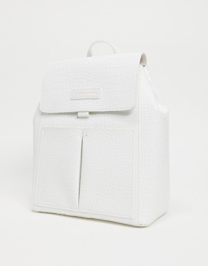 Claudia Canova Double Pocket Backpack In White Croc