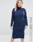 Junarose Roll Neck Knitted Dress - Navy