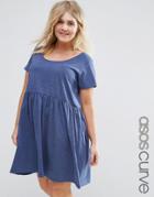 Asos Curve Smock Dress With Short Sleeve - Blue