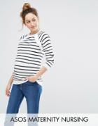 Asos Maternity Nursing Stripe Double Layer Sweater - White