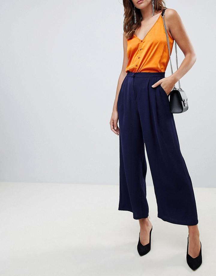 Y.a.s Textured Wide Leg Pants - Navy