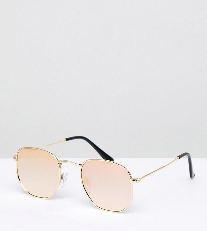 South Beach Hexagonal Lens Mirrored Sunglasses - Pink