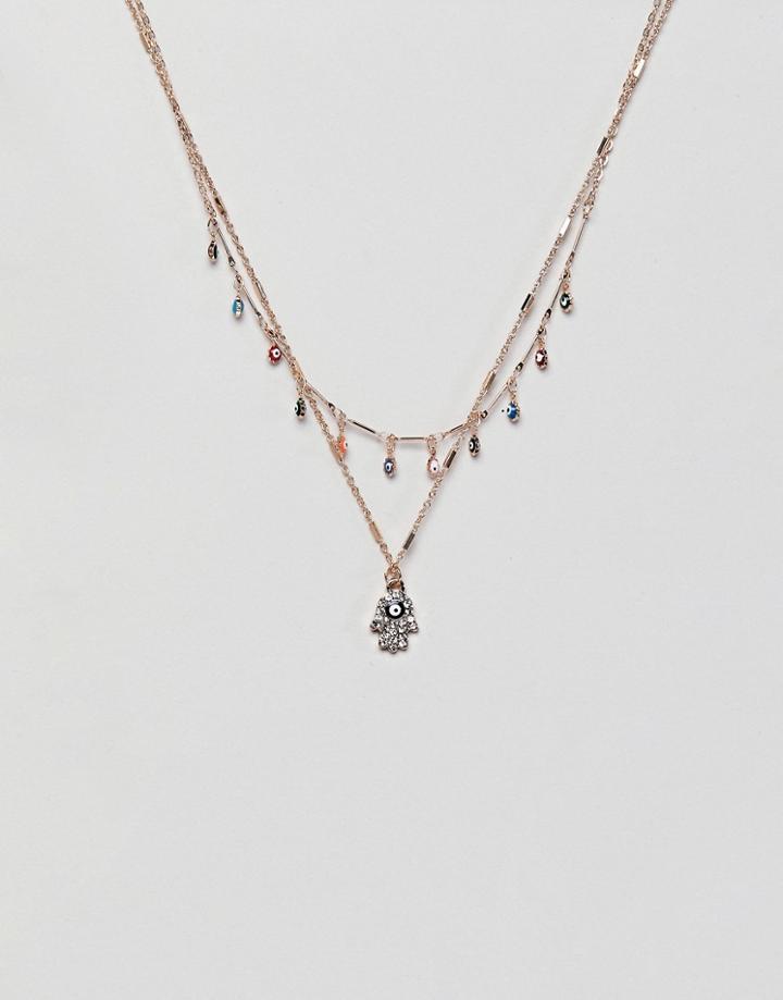 Aldo Gold Multi Layer Embellished Cross Necklace - Gold
