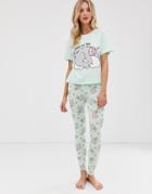 Asos Design Dreaming Sloth Pyjama Legging Set - Green