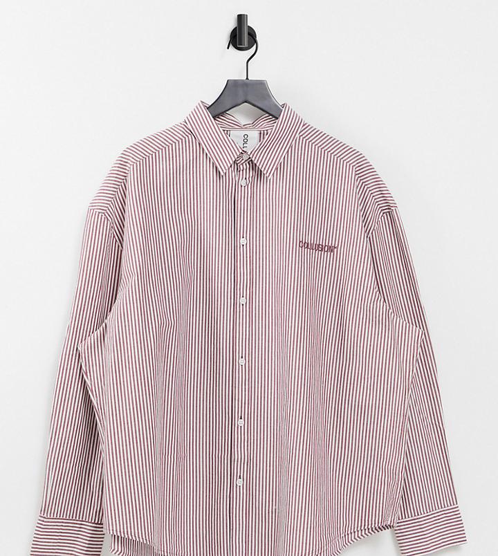 Collusion Unisex Oversized Stripe Shirt In Light Red