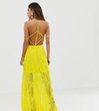 Asos Design Maxi Dress In Lace Cutwork With Strappy Back And Metal Ring Detail - Green