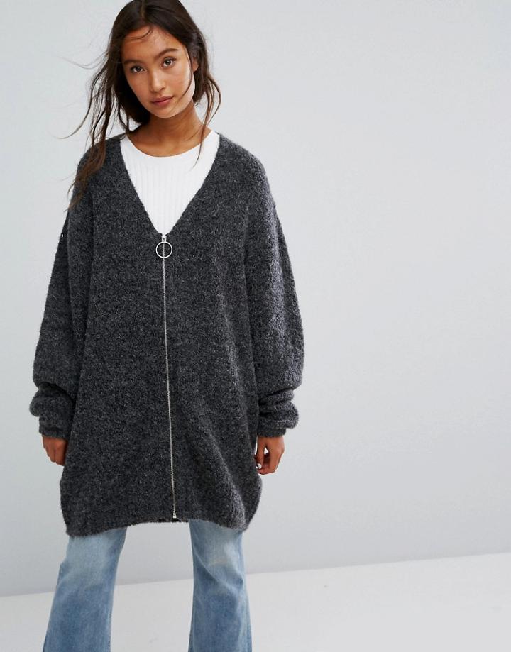 Weekday Zip Knitted Cardigan - Gray