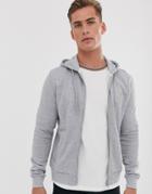 Farah Kyle Hooded Zip Through Sweat In Light Gray Marl - Gray