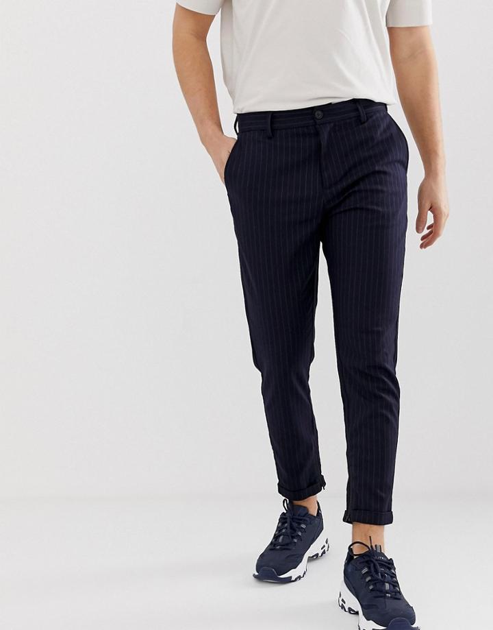 Selected Homme Slim Tailored Pants With Zip Opening In Ankle Length - Navy