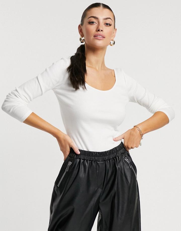 River Island Long Sleeved Scoop Neck T-shirt In White
