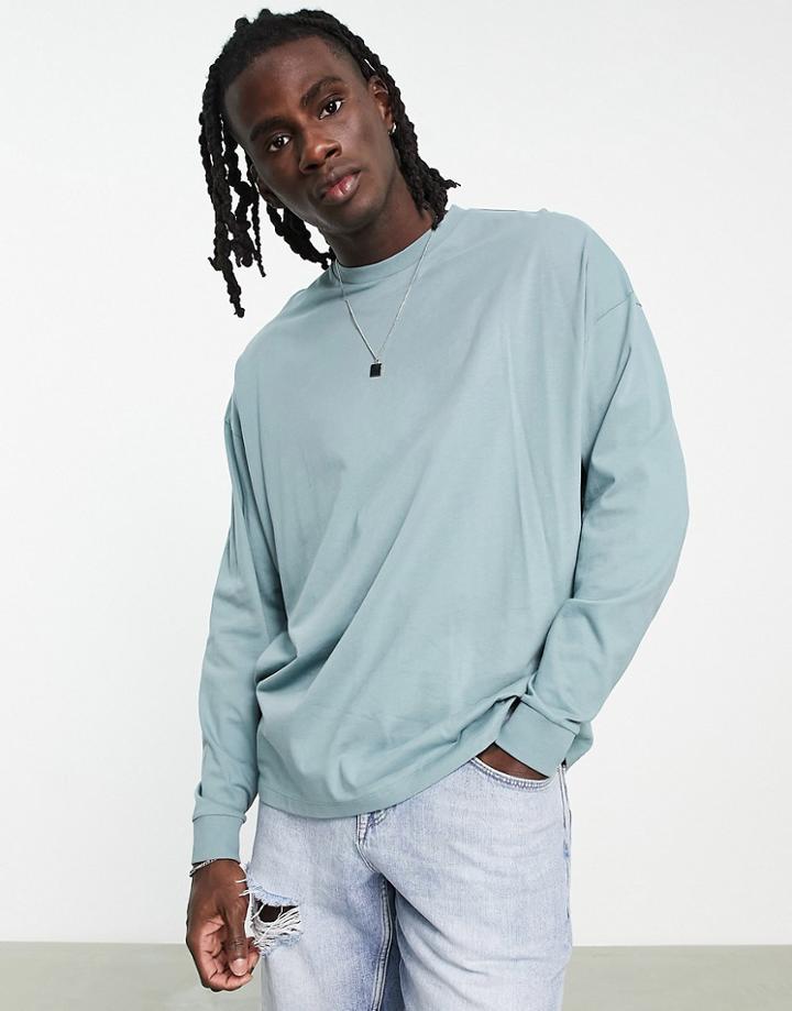 Asos Design Oversized Long Sleeve T-shirt In Washed Blue