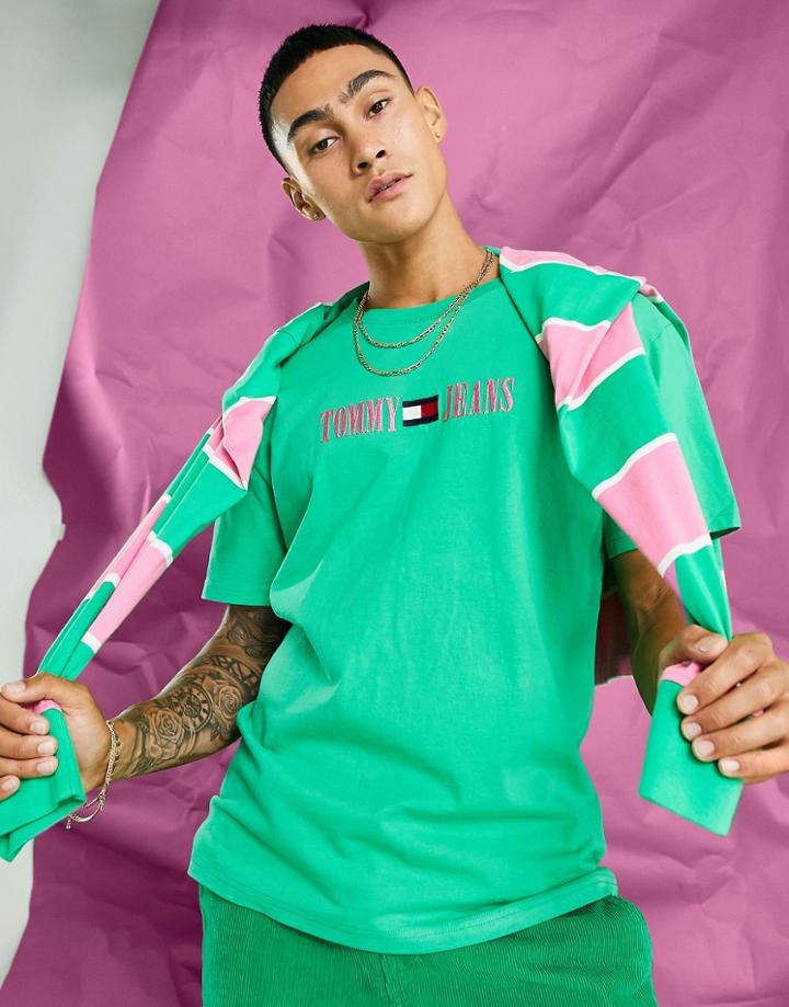Tommy Jeans Acid Capsule Cotton Linear Logo T-shirt In Green