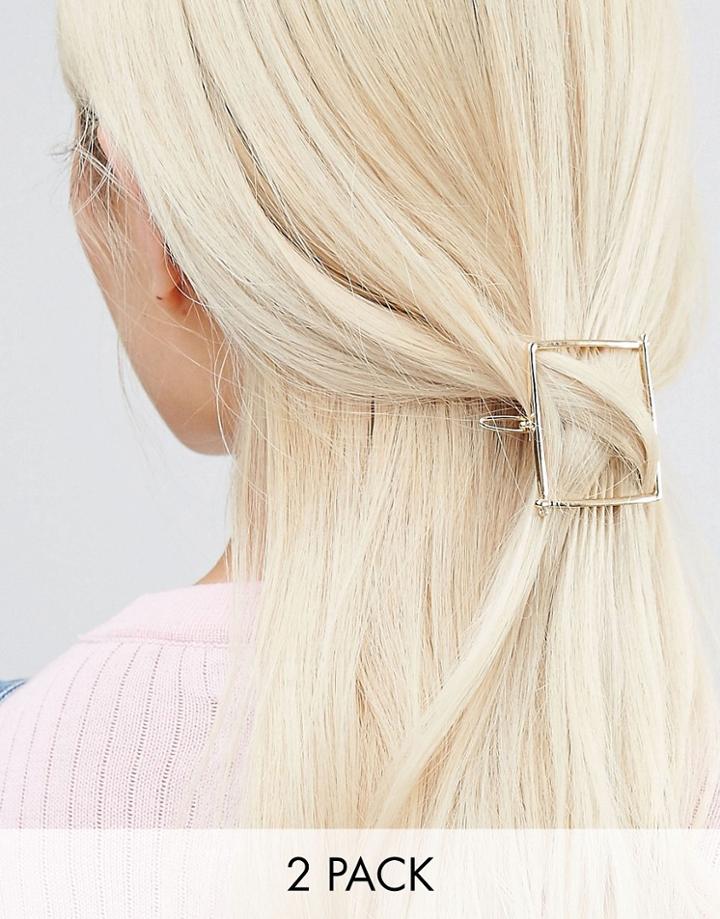 Nylon Geo 2 Pack Hair Slides - Silver
