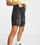 Collusion 90s Baggy Dad Shorts In Black With Rips And Raw Hem