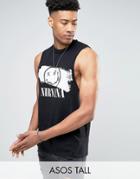 Asos Tall Nirvana Sleeveless Band T-shirt With Reverse Neck Trim - Black