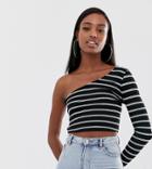Asos Design Tall One Shoulder T-shirt In Stripe-multi