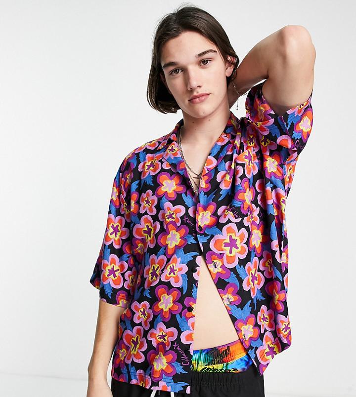 Collusion Floral Print Beach Camp Collar Shirt In Multi
