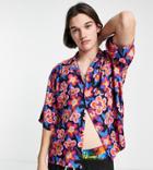 Collusion Floral Print Beach Camp Collar Shirt In Multi