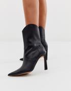 Asos Design Ebony Leather Western High Heeled Boots In Black - Black