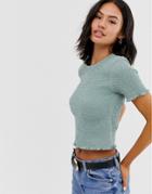 Asos Design Shirred Fitted T-shirt With Short Sleeve - Green