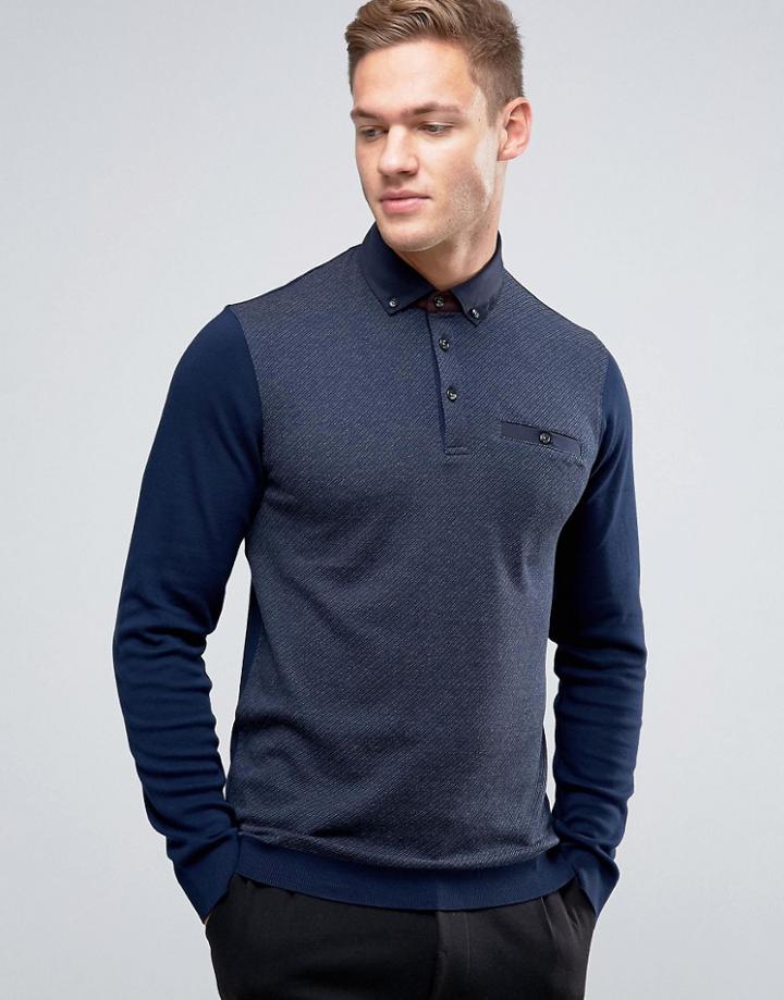 Ted Baker Longsleeve Polo Shirt With Contrast Sleeve - Navy