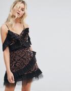 Stevie May Velvet Applique Mesh Mini Dress With Contrast Pleat Frills - Multi