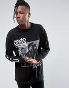 Asos Naughty By Nature Oversized Band Long Sleeve T-shirt With Retro Print - Black