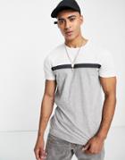 French Connection Color Block T-shirt In White/light Gray