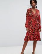 Gestuz Gabriella Fire Leopard Wrap Dress - Red