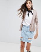 Asos Cardigan In Fine Knit With One Button - Stone