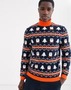 Asos Design Christmas Sweater With Roll Neck In Penguin Design