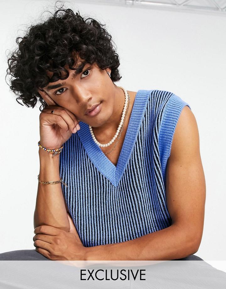 Collusion Chunky Textured Tank Top In Blue And Black-blues