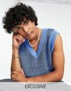 Collusion Chunky Textured Tank Top In Blue And Black-blues