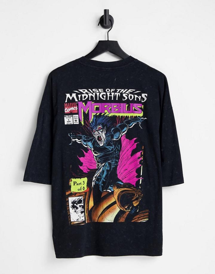Asos Design Oversized T-shirt With Marvel Morbius Print In Washed Black
