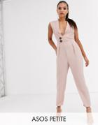 Asos Design Petite Sleeveless Wrap Tux Jumpsuit-pink