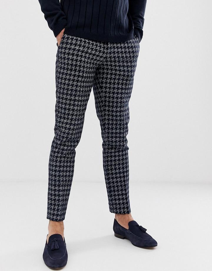 River Island Skinny Smart Pants In Navy Pupstooth - Navy