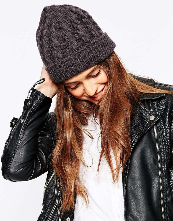 Asos Cable Beanie - Dark Gray