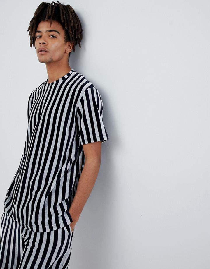 Mennace T-shirt In Navy Stripe Towelling - Gray