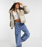 Asos Design Petite Checkerboard Puffer Jacket In Mono-multi