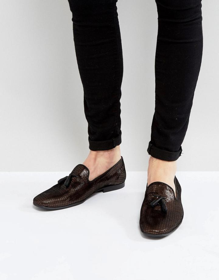 Asos Loafers In Gold And Black Metallic Textile - Gold