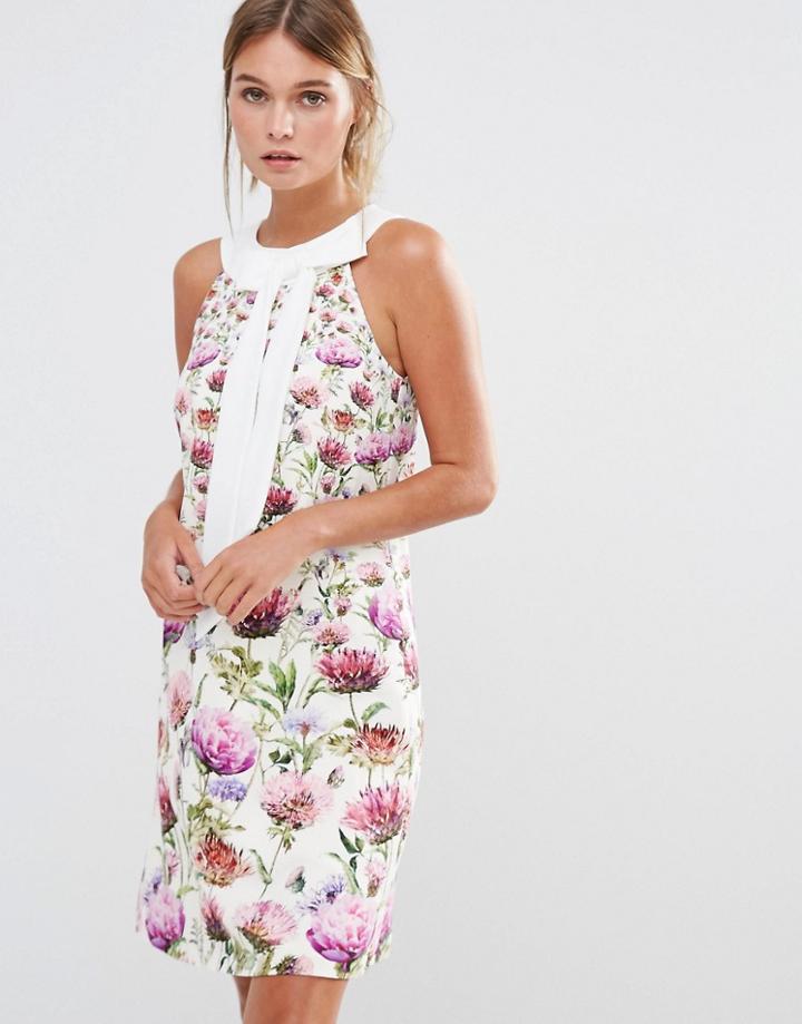 Ted Baker Lucilee Neck Tie Tunic Dress In Thistle Print - Multi