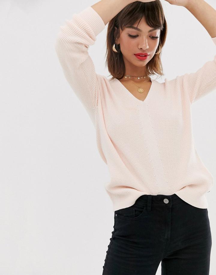 Esprit Waffle Sweater In Crew Neck Sweater In Beige