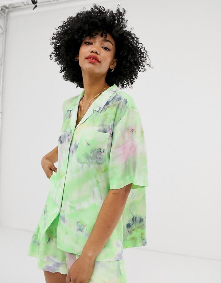 & Other Stories Tie Dye Cropped Shirt In Green - Green