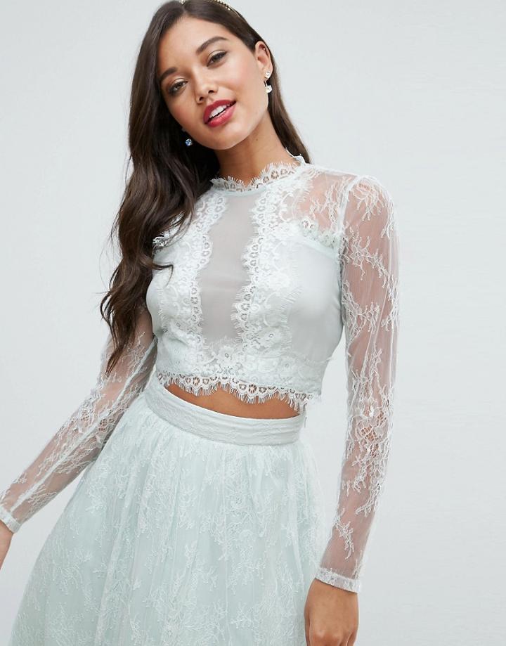 Asos Bridesmaid Lace Insert Top - Green