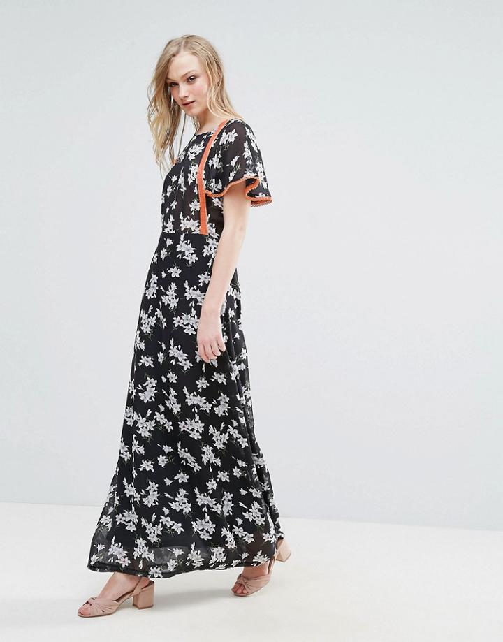 Liquorish Floral Maxi Dress With Orange Details - Multi