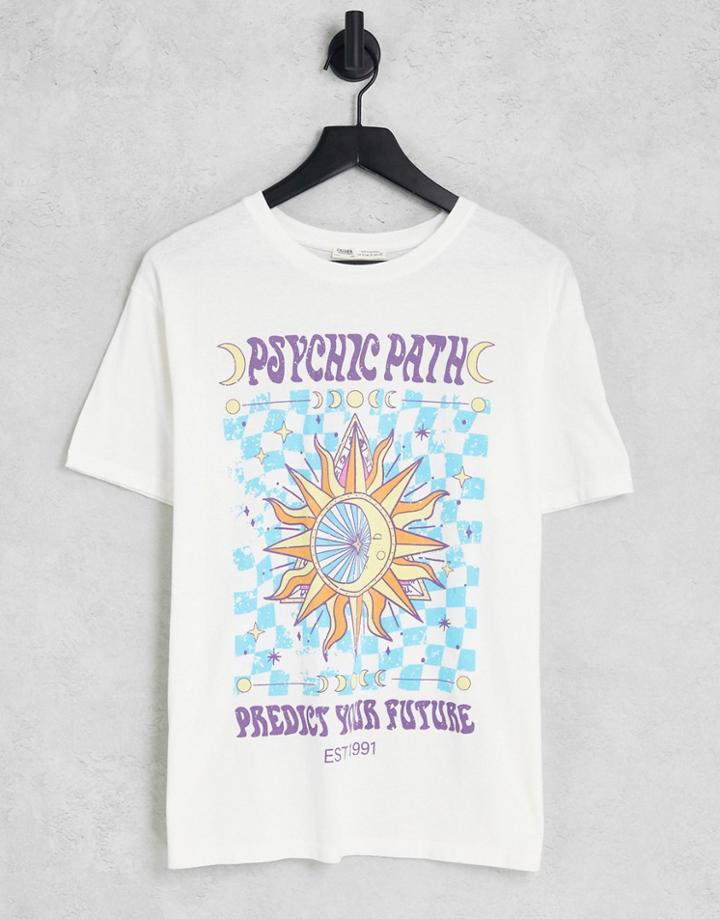 Pull & Bear Oversized Graphic T-shirt In White