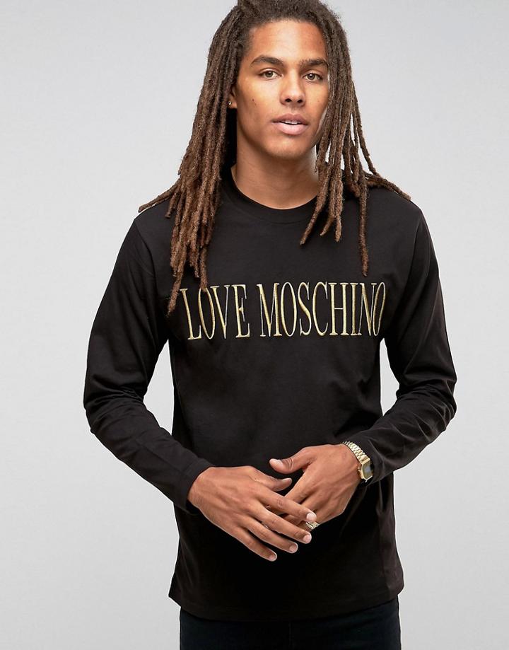 Love Moschino Ebroidered Logo Long Sleeve Top - Black